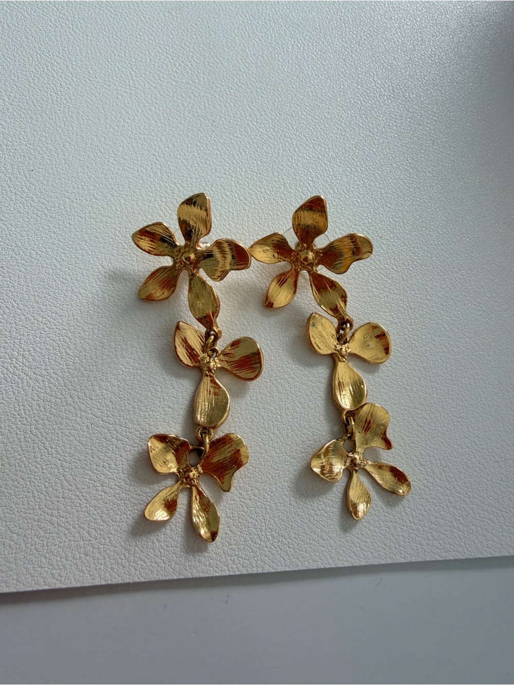 Gold Floral Triple-Drop Earrings - Women Jewelry